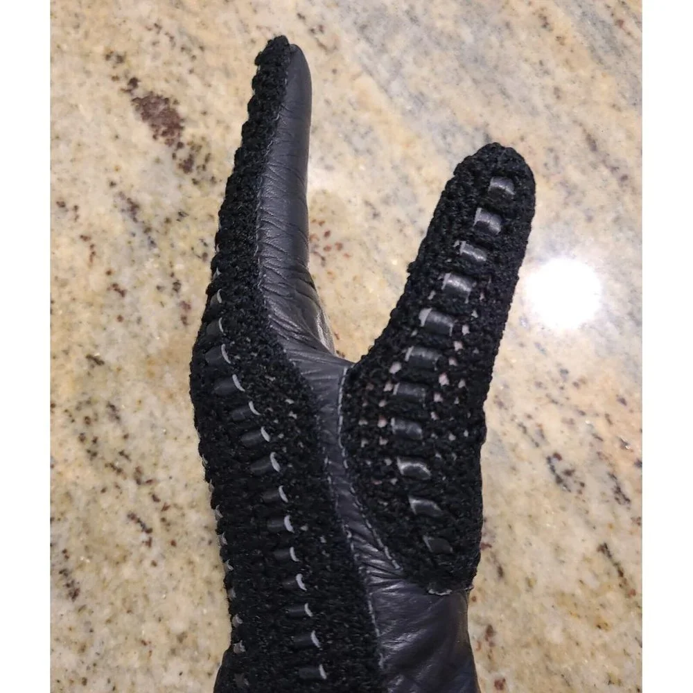 Vintage Size M 7 Black Leather And Knit Handmade Gloves Hammer Of Hollywood